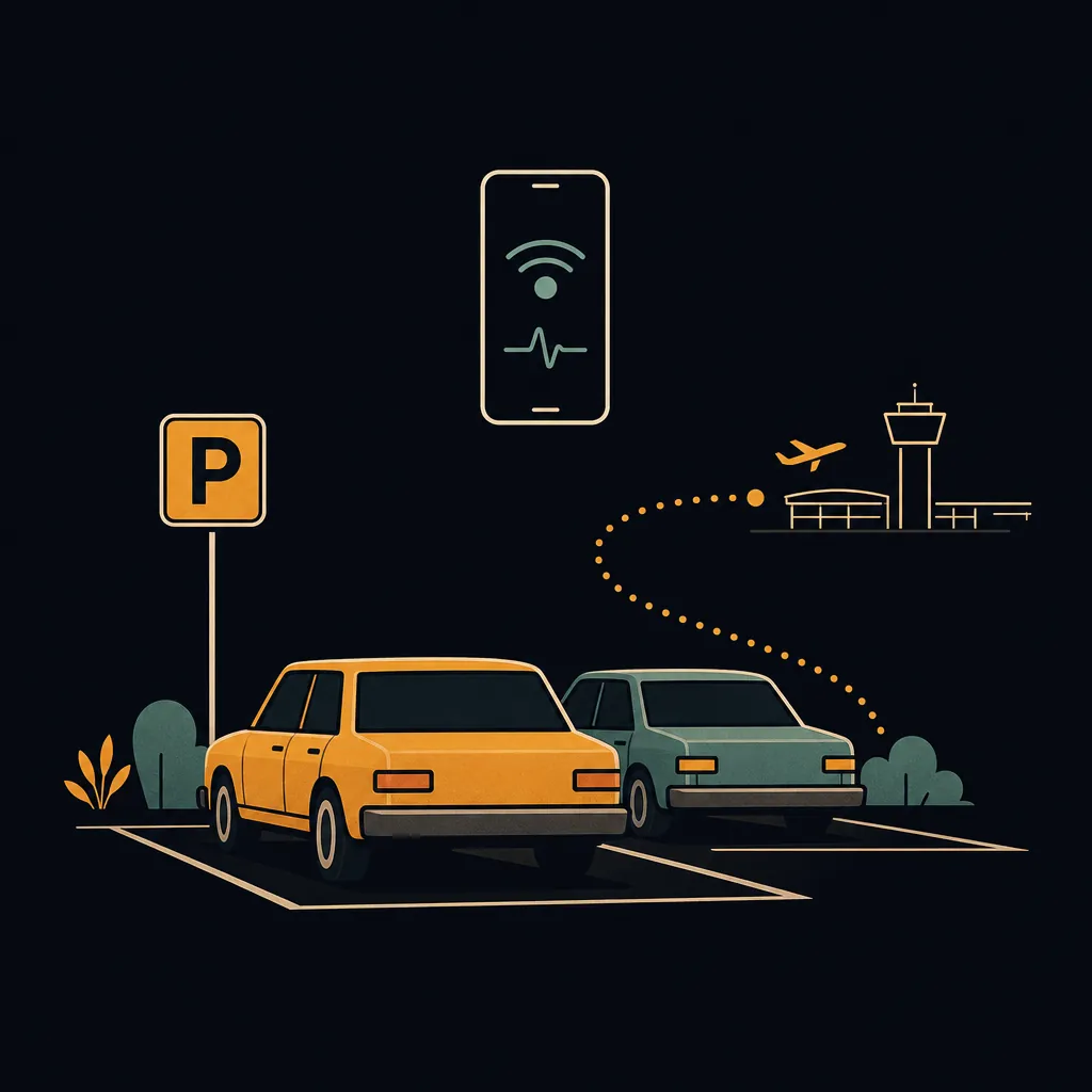 Diagram of a cell phone waiting lot where drivers wait free until an arriving passenger reaches the curb.