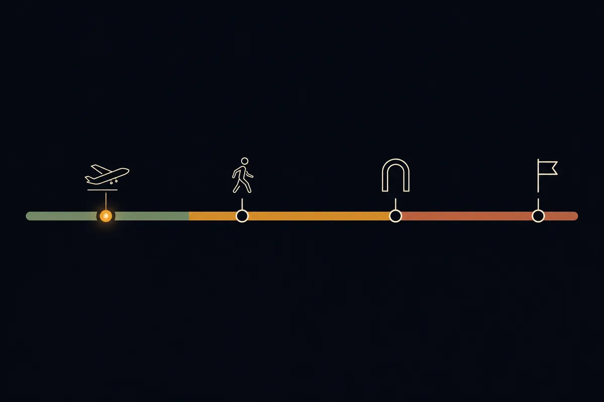 Minimum connection time shown on a timeline between flights