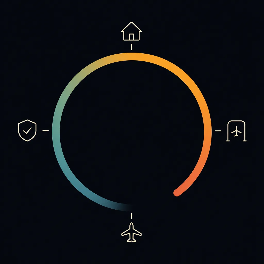 Counting backward from boarding to the time to leave home, stacking drive, parking, and security