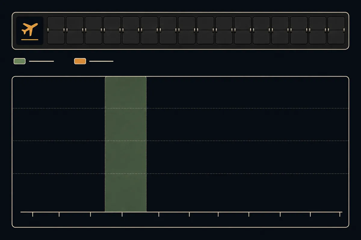 A booking window curve showing how airfare prices shift as departure approaches