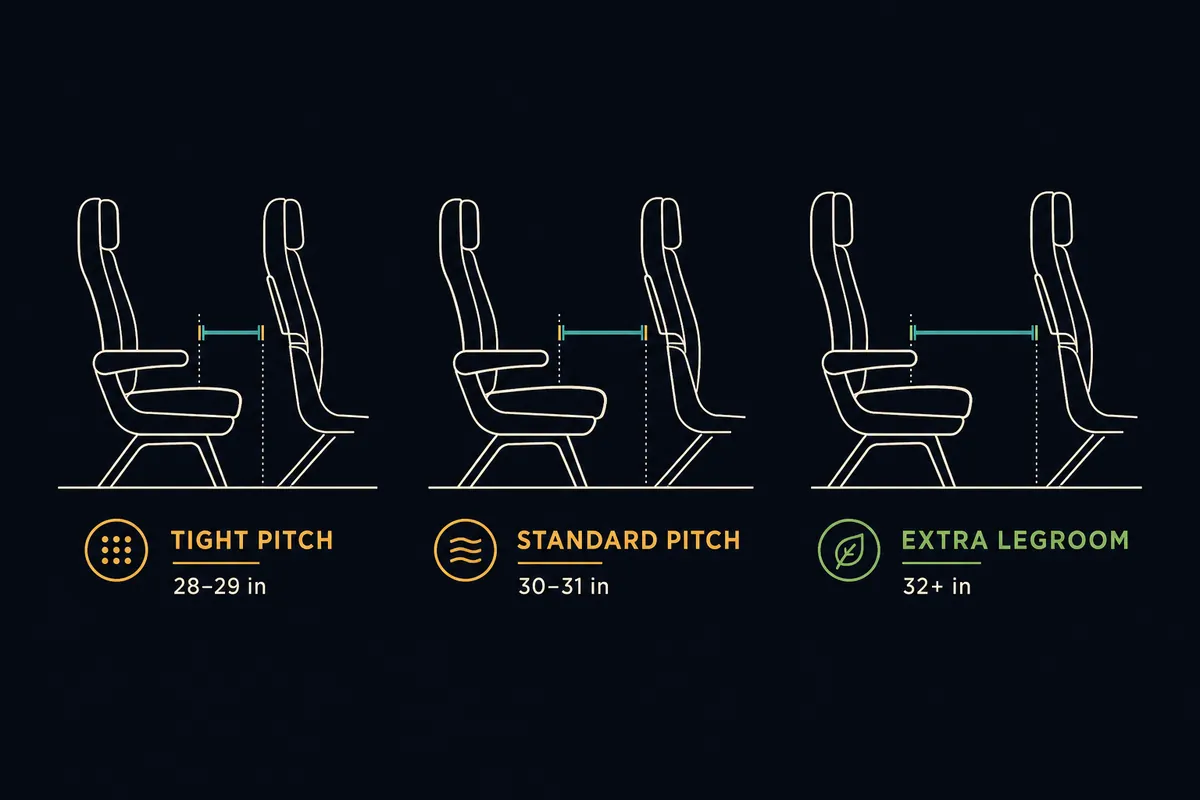 Seat pitch compared so you can picture the legroom before you book.