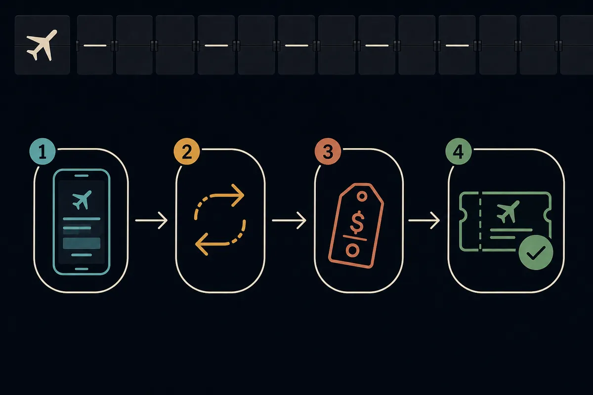A clear flow for changing or cancelling a flight, with the steps to protect your fare and refund.