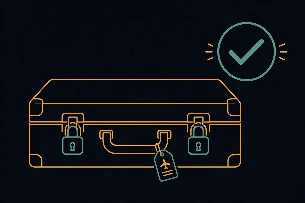 Diagram of an unloaded firearm secured in a locked hard-sided case for checked travel