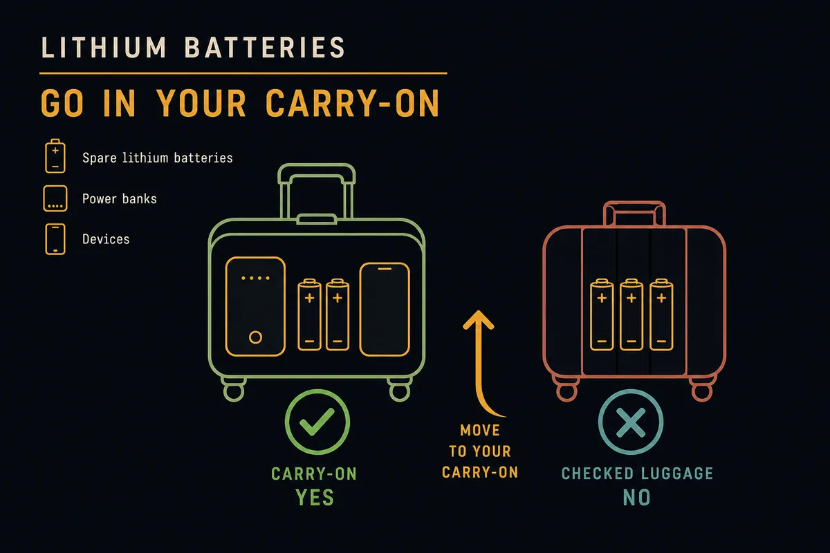 Diagram of the carry-on rule for lithium batteries and power banks