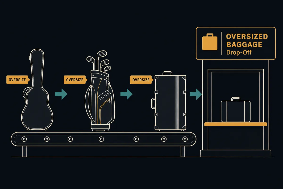 Diagram of checking an oversized or special item such as a musical instrument